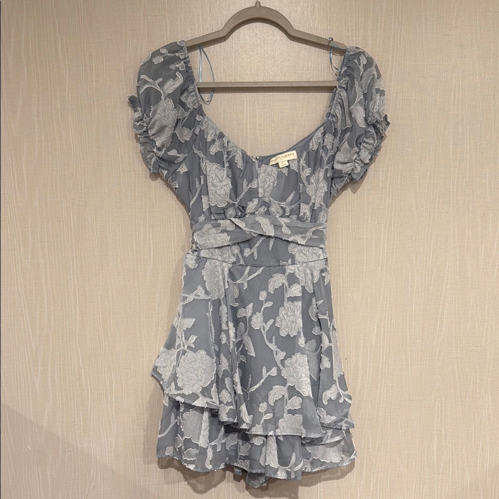 Floral Ruffle Light Blue Romper